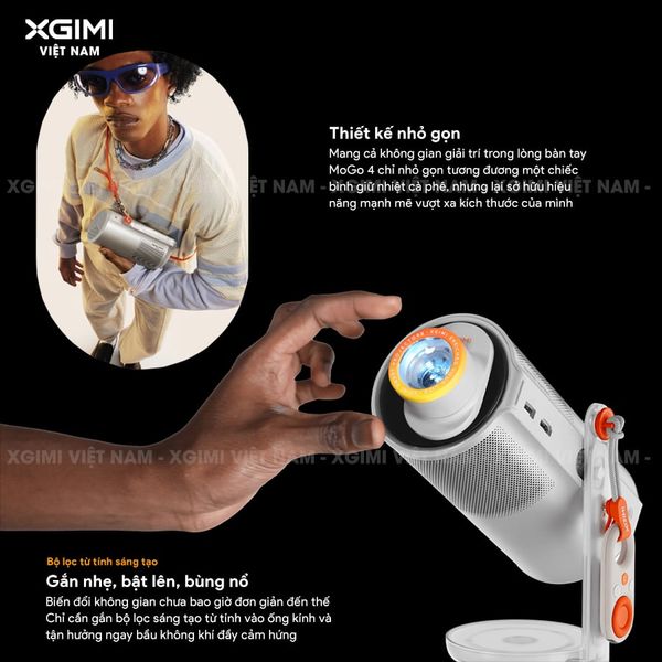 XGIMI MoGo 4 - Máy chiếu di động thông minh tích hợp Google TV & Netflix bản quyền, độ sáng 450 ISO lumens, độ phân giải chuẩn Full HD, thiết kế chân Gimbal xoay 360 độ linh hoạt và Pin tích hợp 71.28Wh