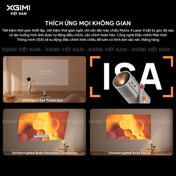 XGIMI MoGo 4 Laser - Máy chiếu di động thông minh tích hợp Google TV & Netflix bản quyền, độ sáng 550 ISO lumens, độ phân giải chuẩn Full HD, thiết kế chân Gimbal xoay 360 độ linh hoạt và Pin tích hợp 71.28Wh