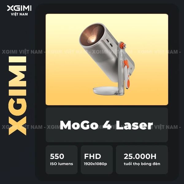 XGIMI MoGo 4 Laser - Máy chiếu di động thông minh tích hợp Google TV & Netflix bản quyền, độ sáng 550 ISO lumens, độ phân giải chuẩn Full HD, thiết kế chân Gimbal xoay 360 độ linh hoạt và Pin tích hợp 71.28Wh