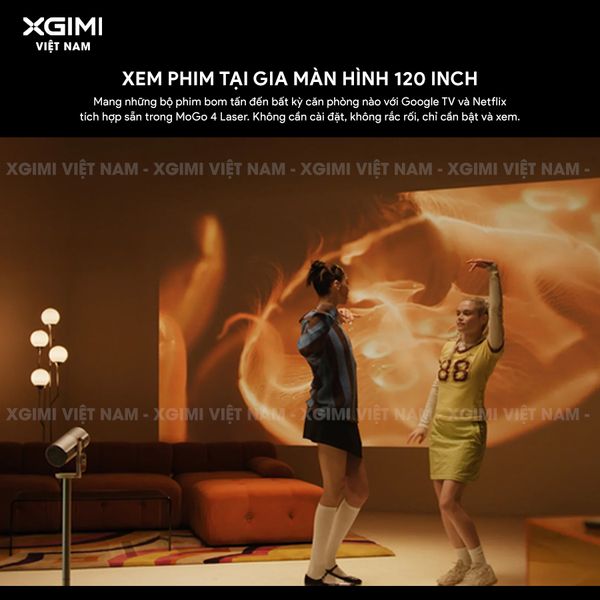 XGIMI MoGo 4 Laser - Máy chiếu di động thông minh tích hợp Google TV & Netflix bản quyền, độ sáng 550 ISO lumens, độ phân giải chuẩn Full HD, thiết kế chân Gimbal xoay 360 độ linh hoạt và Pin tích hợp 71.28Wh