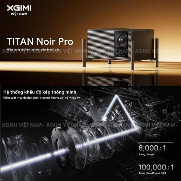 XGIMI Titan Noir Pro - Máy chiếu 4K thông minh cao cấp, sử dụng công nghệ RGB Triple-Laser, độ phân giải chuẩn 4K UHD, độ sáng 6.000 ISO Lumens, đạt chứng nhận IMAX Enhanced & Dolby Vision và tích hợp loa Harman Kardon