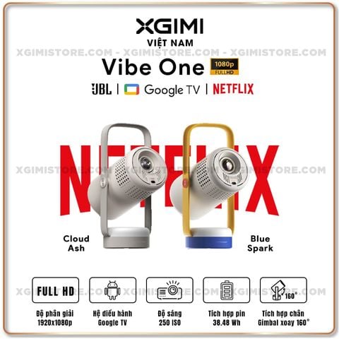 Xgimi Vibe One - Máy chiếu di động thông minh tích hợp Google TV và Netflix chính chủ, sử dụng công nghệ LED LCD, độ sáng 250 ISO lumens, độ phân giải chuẩn Full HD cho hình ảnh và màu sắc cực đẹp