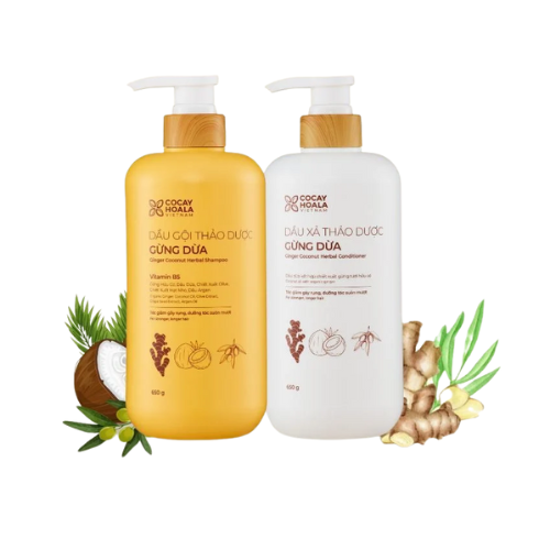  Combo Dầu Gội Xả Thảo Dược Gừng Dừa Cỏ Cây Hoa Lá 650G Sạch Gàu Ngứa 