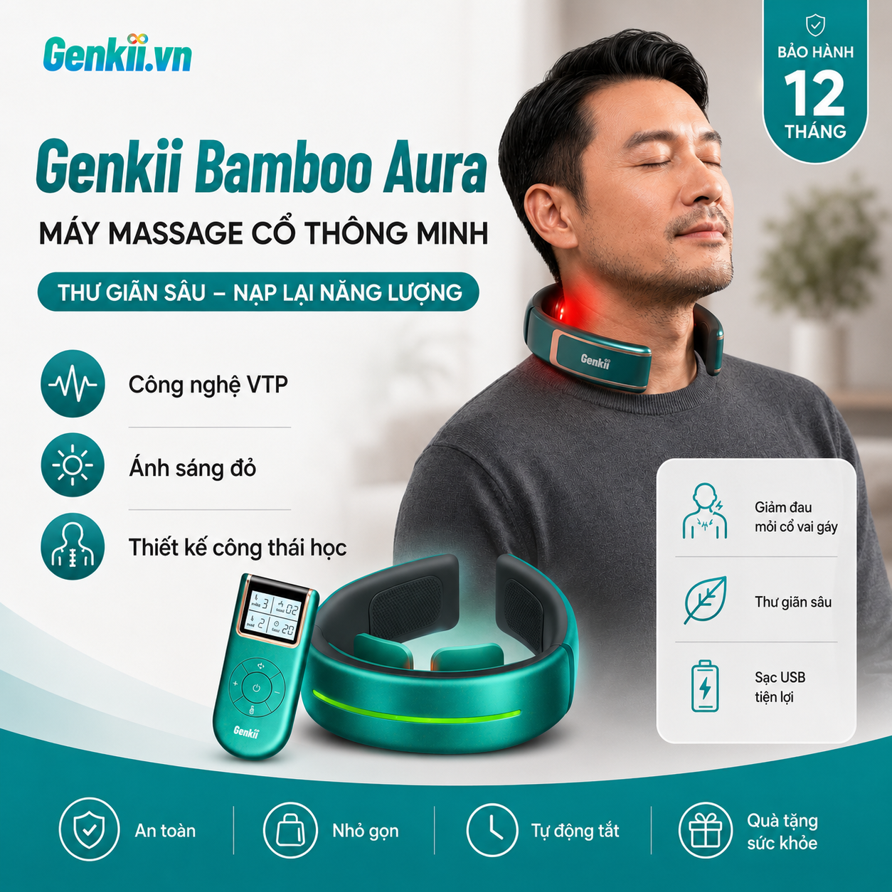  Genkii Bamboo Aura - Máy massage cổ thông minh 