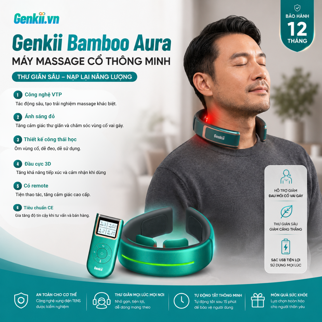  Genkii Bamboo Aura - Máy massage cổ thông minh 