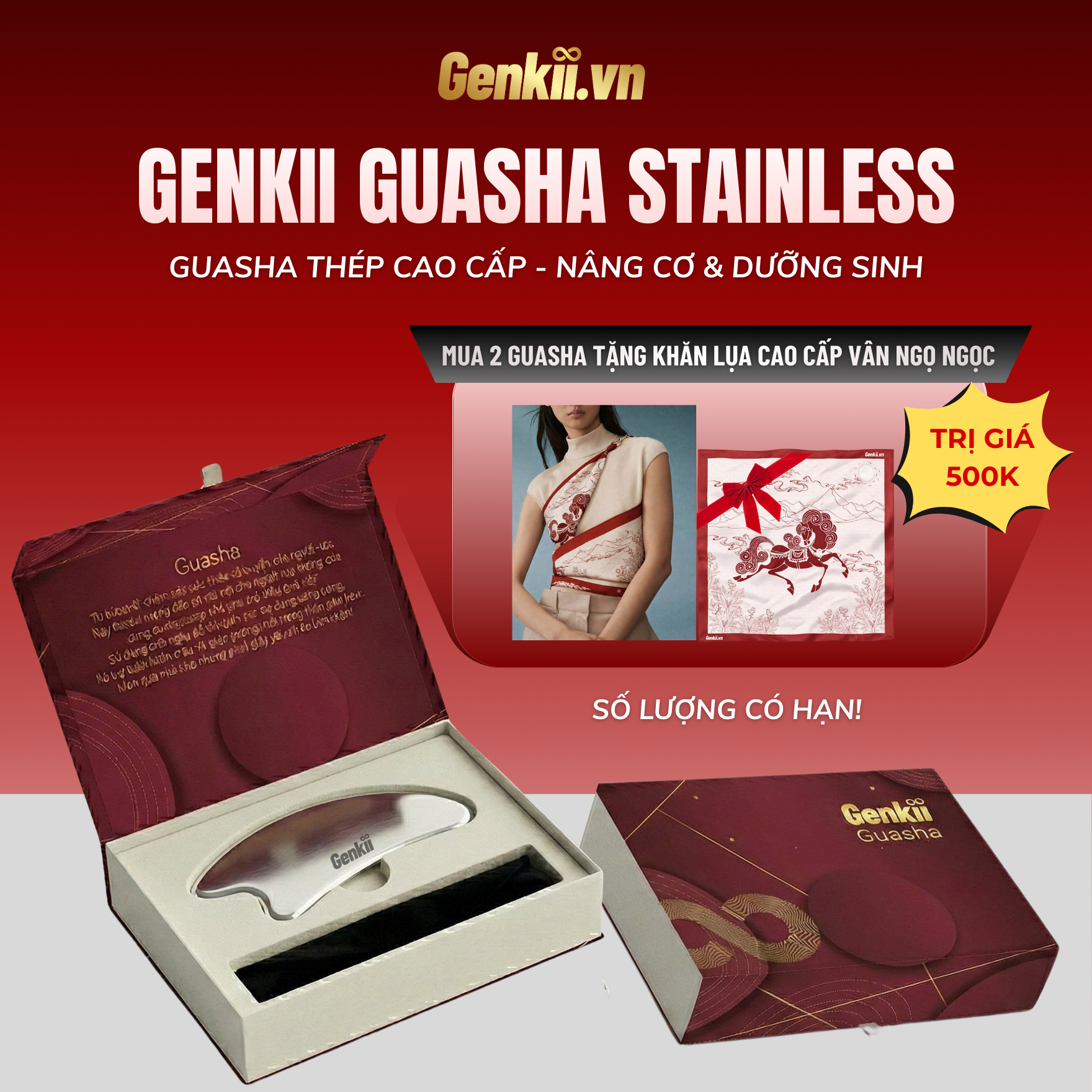  Genkii Guasha Stainless - Guasha thép cao cấp - nâng cơ & dưỡng sinh 