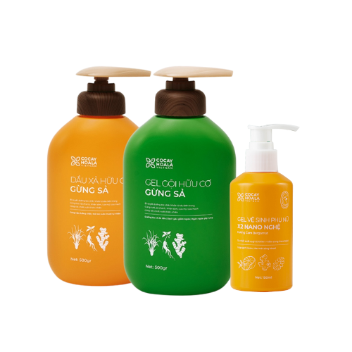  Combo Gel Gội Xả Gừng Sả + Dung dịch vệ sinh X2 Nano Nghệ Cỏ Cây Hoa Lá 