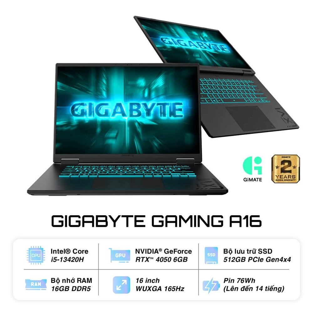 Laptop Gigabyte GAMING A16 GA6H CMHI2VN893SH i7-13620H | 16GB DDR5 | SSD 512GB PCIe Gen4 | RTX 4050 6GB