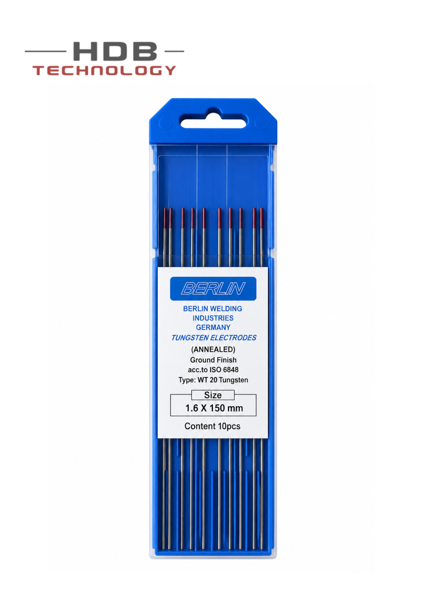  Kim hàn Tig hàn inox 1.6-2.0-2.4-3.2*150/175mm, kim hàn tig sắt, inox đầu đỏ - Vỉ 10 que - Kim hàn Berlin 
