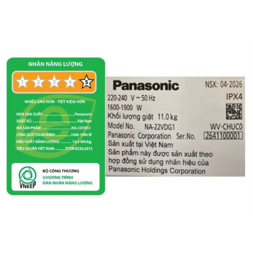 Máy Giặt Lồng Ngang Panasonic Inverter 11 kg NA-22VDG1BVT - Model 2026