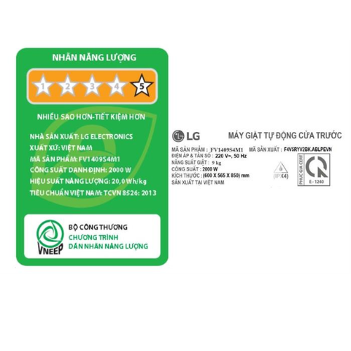 Máy giặt LG Inverter 9 kg FV1409S4M1 - Hàng Chính Hãng