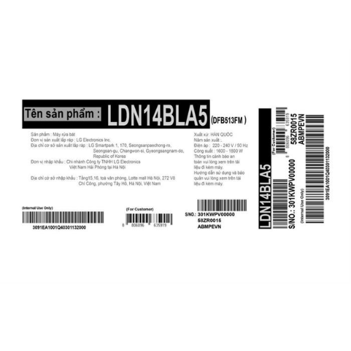 Máy rửa chén LG LDN14BLA5 - Hàng Chính Hãng