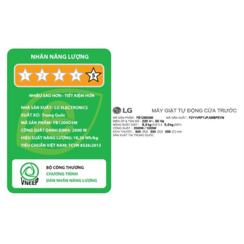 Máy giặt sấy LG Inverter giặt 9 kg sấy 5 kg FB1209D5M - Hàng Chính Hãng
