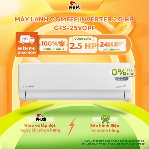 Máy lạnh Comfee Inverter 1 HP CFS-10VGPF/1.5 HP CFS-13VGPF/ 2 HP CFS-18VGPF/ 2.5 HP CFS-25VGPF - Mẫu mới 2025