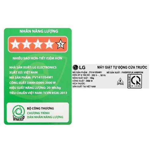 Máy Giặt Lồng Ngang LG AI DD Inverter 10 kg FV1410S4M1