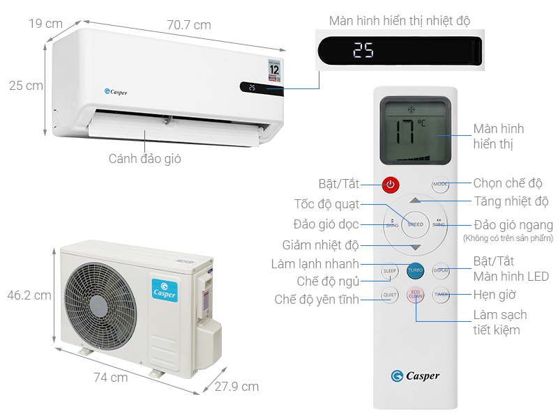 Máy lạnh Casper Inverter 1 HP GC-09IB36/ 1.5 HP GC-12IB36 - Hàng Chính Hãng