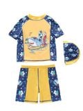  T32 set bơi bé trai tay ngắn quần đùi cá mập vàng 