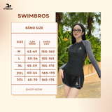  S34 Bộ Đồ Bơi Nữ Thể Thao 2 Mảnh - Áo Dài Tay Chống Nắng Phối Quần Đùi Kép (Đen phối Xám/Xanh) 
