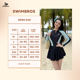  S33 Váy Bơi Thể Thao Nữ Swimbros Dài Tay - Có Khóa Zip Kháng Tia UV Tôn Dáng 