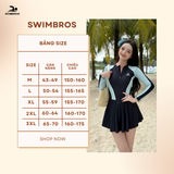 S35 Váy Bơi Thể Thao Nữ Dài Tay - Có Khóa Zip Kháng Tia UV Tôn Dáng (Đen Phối Xanh Biển/Đen Phối Trắng) 
