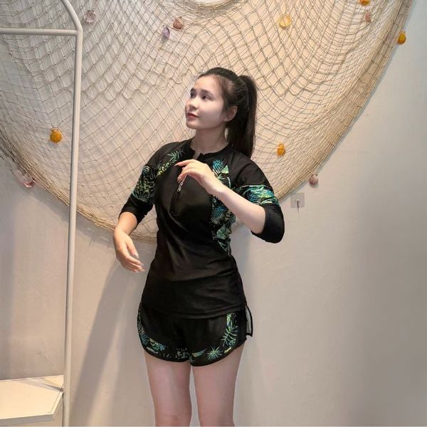 swimBros S21 – chống nắng, form ôm body, áo tay dài, quần đùi đen