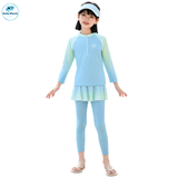  G49 -  Set Đồ Bơi Bé Gái Tay Dài Quần Dài Váy SHELLS  Màu Xanh – Chống Nắng, Co Giãn, Nhanh Khô 