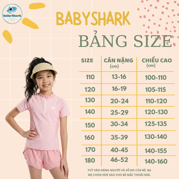 G75 - Set Bơi Tay Đùi Quần Đùi Bé Gái 2 Lớp - Baby Shark