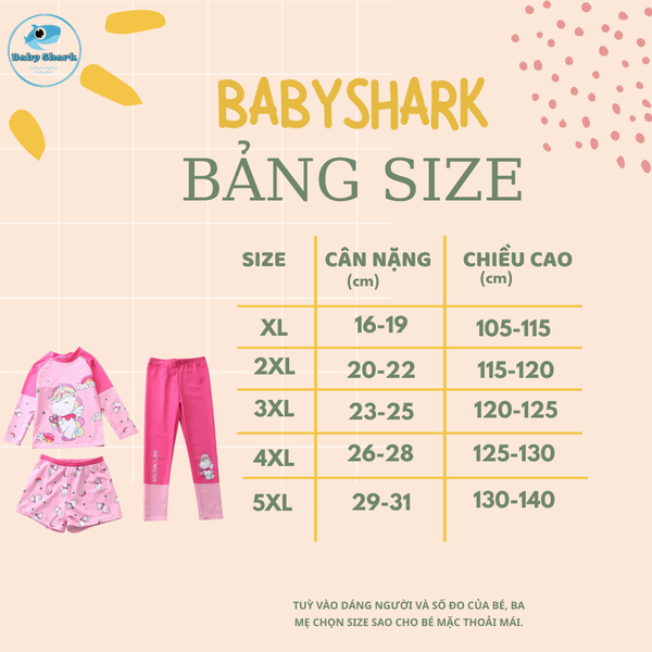 G65 - Set bơi Tay dài quần dài QCCC 3 chi tiết Bé gái Unicorn