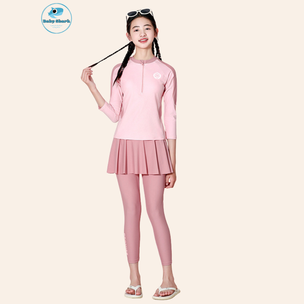 G19 - Set bơi tay dài quần dài liền váy bé gái năng động - Baby Shark Shop