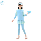  G49 -  Set Đồ Bơi Bé Gái Tay Dài Quần Dài Váy SHELLS  Màu Xanh – Chống Nắng, Co Giãn, Nhanh Khô 