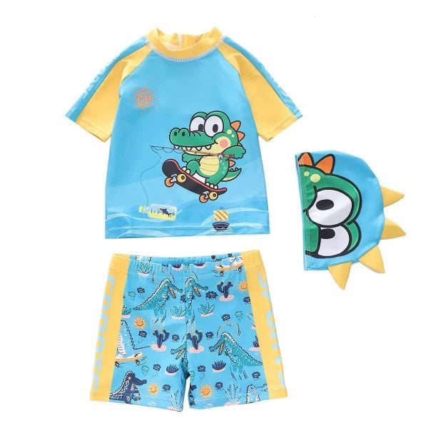 T34 - Set bơi bé trai tay ngắn quần đùi họa tiết