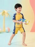  T32 set bơi bé trai tay ngắn quần đùi cá mập vàng 