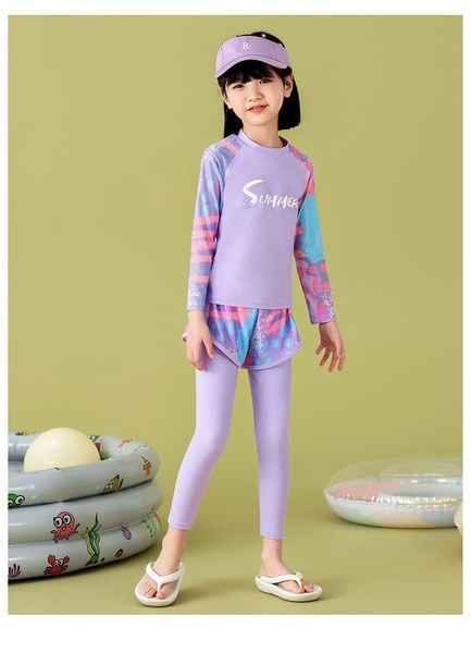 G111 - Set Bơi 3 chi tiết Tay Dài Quần Dài Bé Gái