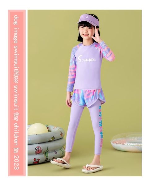 G111 - Set Bơi 3 chi tiết Tay Dài Quần Dài Bé Gái