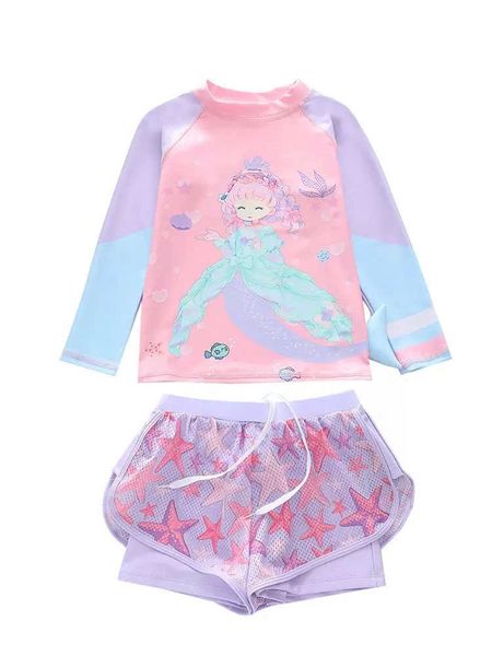 G119 - Set Bơi Bé Gái Tay Dài Quần Đùi 2 Lớp