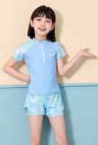  G39 - Đồ Bơi Bé Gái Tay Ngắn Quần Short Màu Xanh Pastel Chống Nắng Co Giãn 