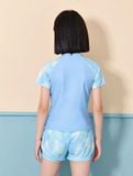 G39 - Đồ Bơi Bé Gái Tay Ngắn Quần Short Màu Xanh Pastel Chống Nắng Co Giãn 