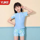  G39 - Đồ Bơi Bé Gái Tay Ngắn Quần Short Màu Xanh Pastel Chống Nắng Co Giãn 