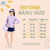  G61-Đồ bơi bé gái tay dài 2 mảnh chống nắng, áo khóa kéo quần short màu tím xanh 