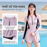  S45 - Bộ Bơi Kín Đáo Tay Dài, Che Bụng, Tôn Dáng Cao Cấp 