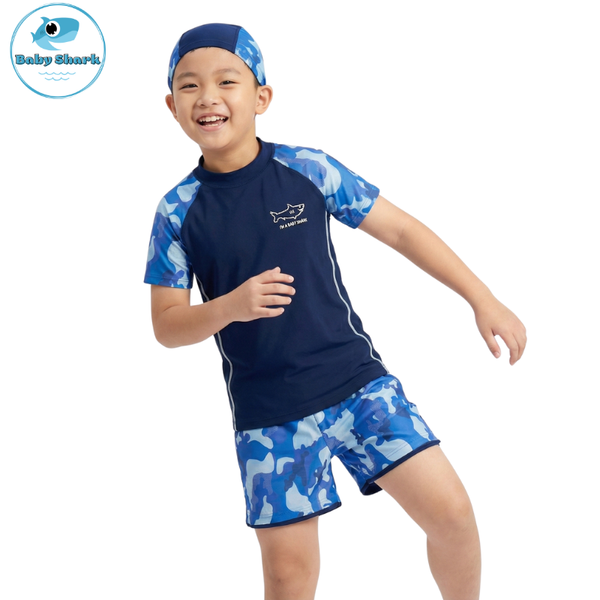 T42 - Set Bơi Tay Đùi Quần Đùi Bé Trai 2 Lớp - Baby Shark