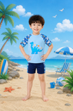  T48 Đồ Bơi Trẻ Em Tay Ngắn Quần Lửng Chống Nắng Hoạt Hinh Khủng Long Cho Bé Học Bơi 