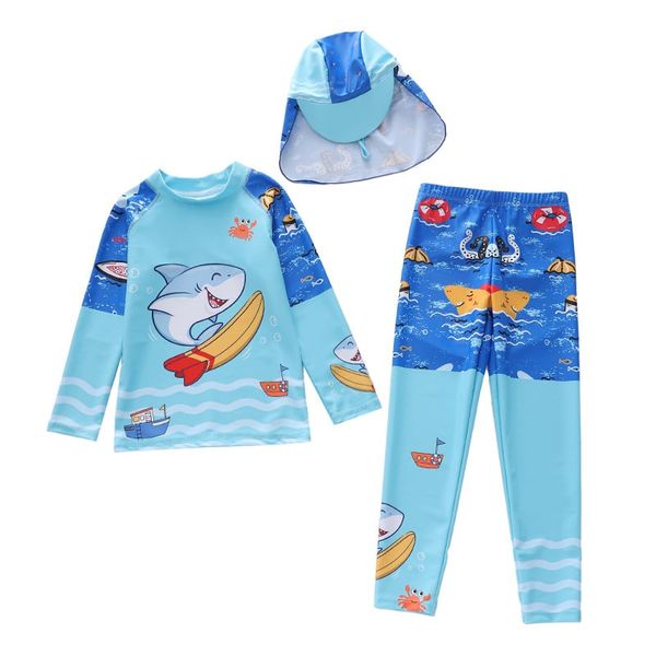 T88 - Set Bơi Tay Dài Quần Dài Kèm Nón Che Gáy Bé Trai - Baby Shark Shop