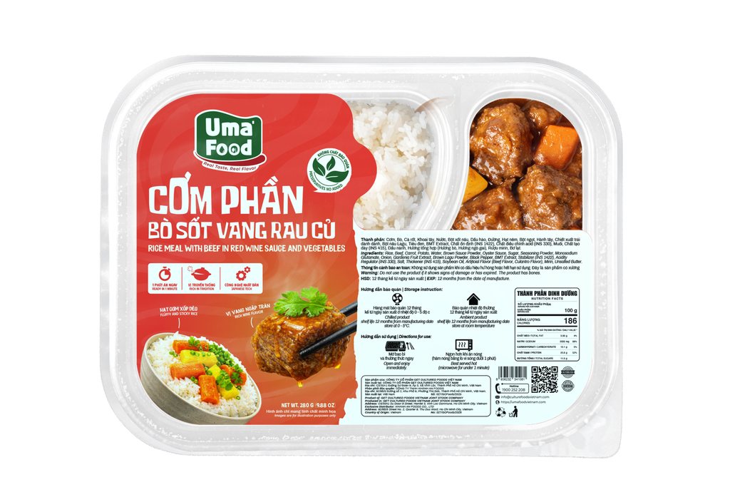  Cơm Phần Bò Sốt Vang Rau Củ Ăn Liền Uma' Food 280G 