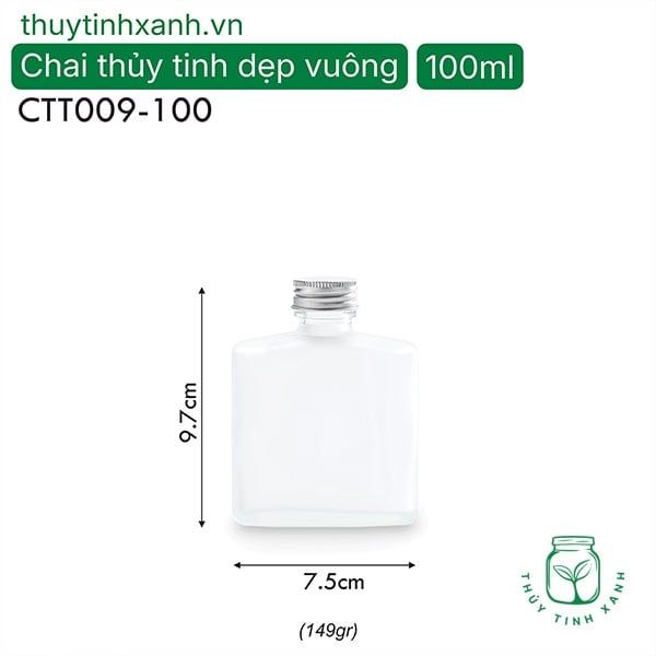 Chai thủy tinh dẹp vuông trong
