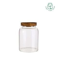 Hũ thủy tinh tròn nắp gỗ lõm nhấn - 1250ml