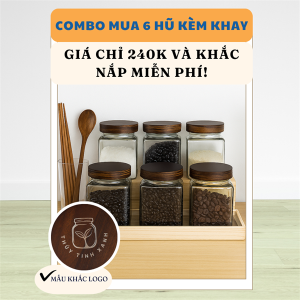 Combo 6 hũ vuông kèm khay