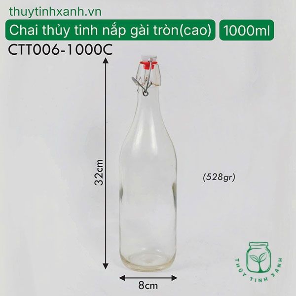 Chai thủy tinh tròn cao nắp gài cao