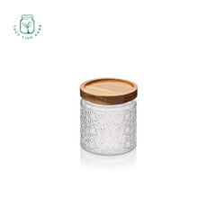 Hũ trụ tròn phong cách Vintage họa tiết nổi hoa cúc nắp gỗ nhấn kin