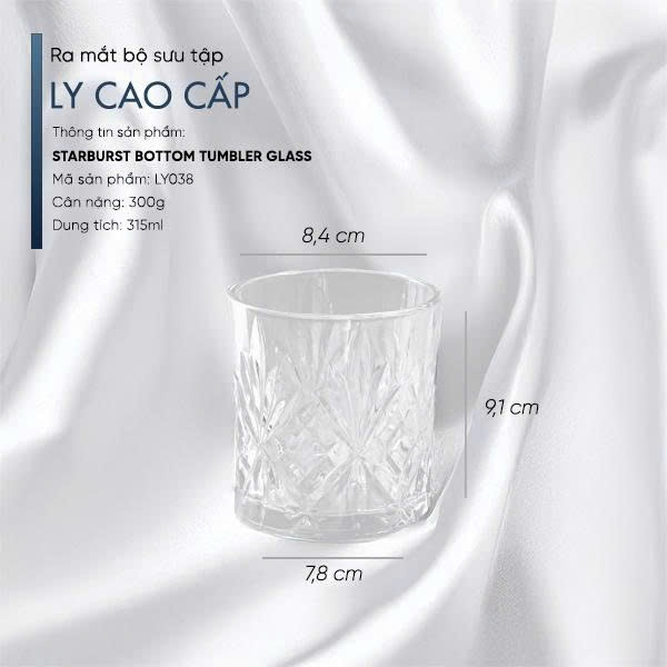 Ly Thủy Tinh Whisky Diamond Cut Tumbler Glass 315ml [LYNOIR] – Tặng Đế Lót Ly Gỗ Khắc Miễn Phí